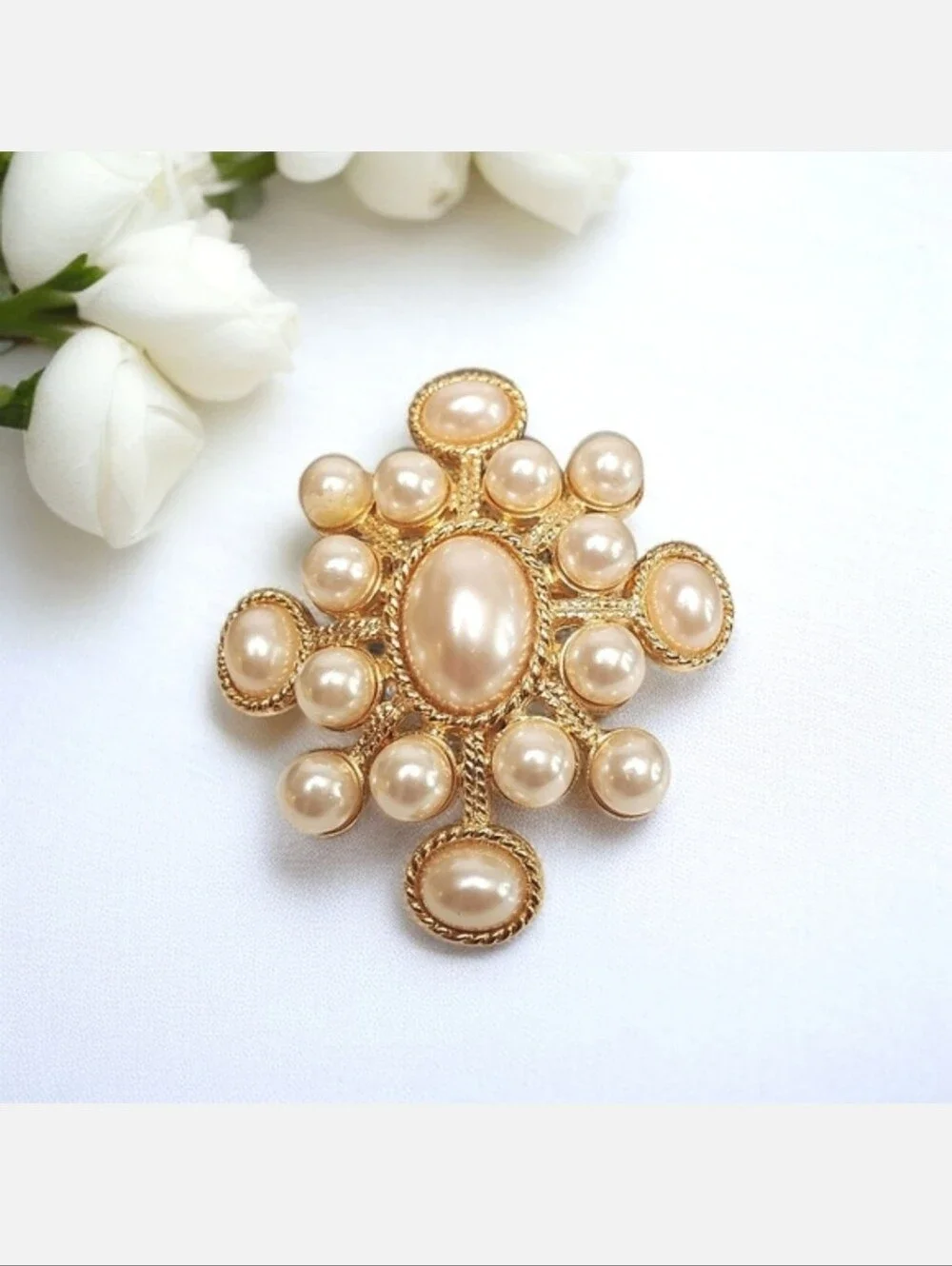 Joan Rivers Vintage Imperial Pearl Maltese Cross Brooch